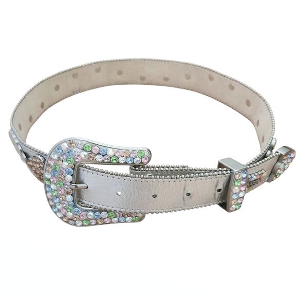B.B. SIMON Crayola leather Swarovski Crystal silver bling statement belt Size XL - Picture 10 of 10